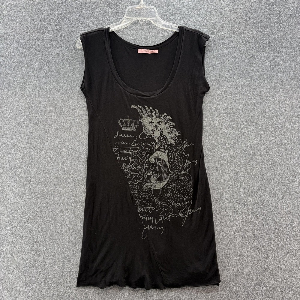 Juicy Couture Dress XS Black Graphic Scoop Neck Tank Stretch Jersey Knit